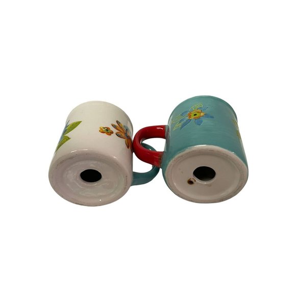 Vintage Pair of Ceramic Mug Shaped Salt Pepper Shakers White Blue Floral 3" Tall - Picture 5 of 5